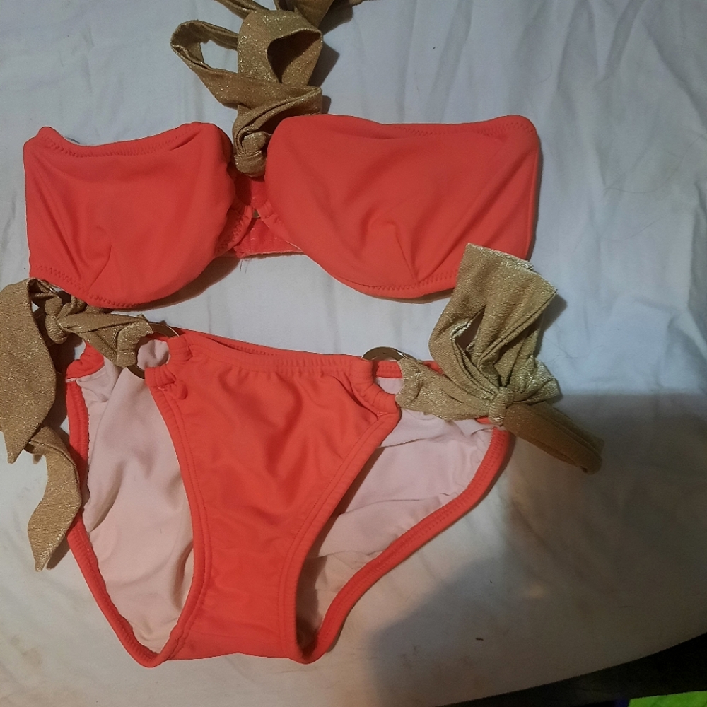 Beautiful coral and gold two piece